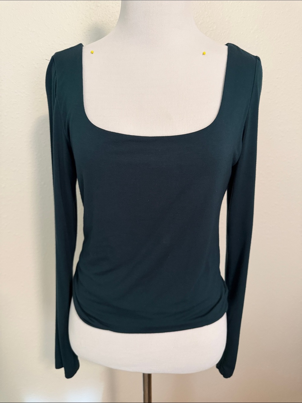 Final Touch Deep Teal Square Neck Long Sleeve Top